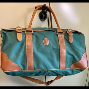 Vintage Ralph Lauren green canvas duffel bag with brown leather accents